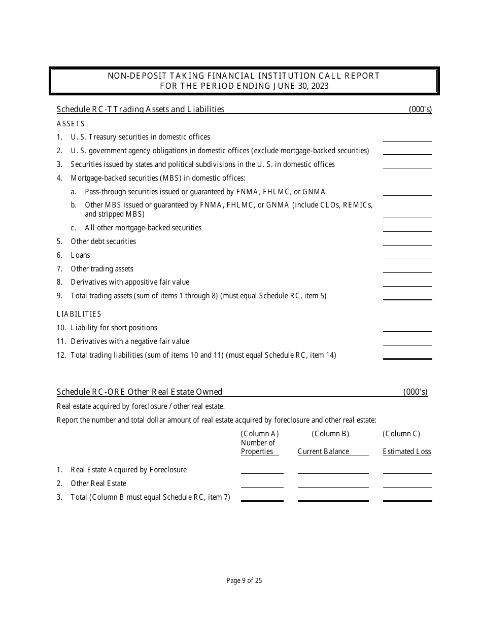 Non Deposit Taking Financial Institution Call Report - Rhode Island, Page 9