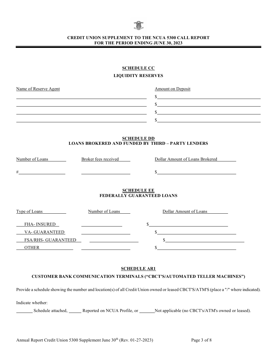 2023 Rhode Island Credit Union Supplement to the Ncua 5300 Call Report