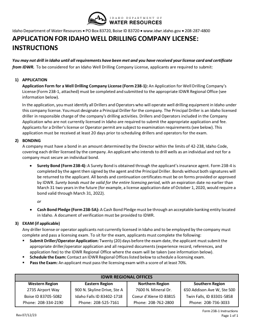 Form 238-1 Application for Idaho Well Drilling Company License - Idaho
