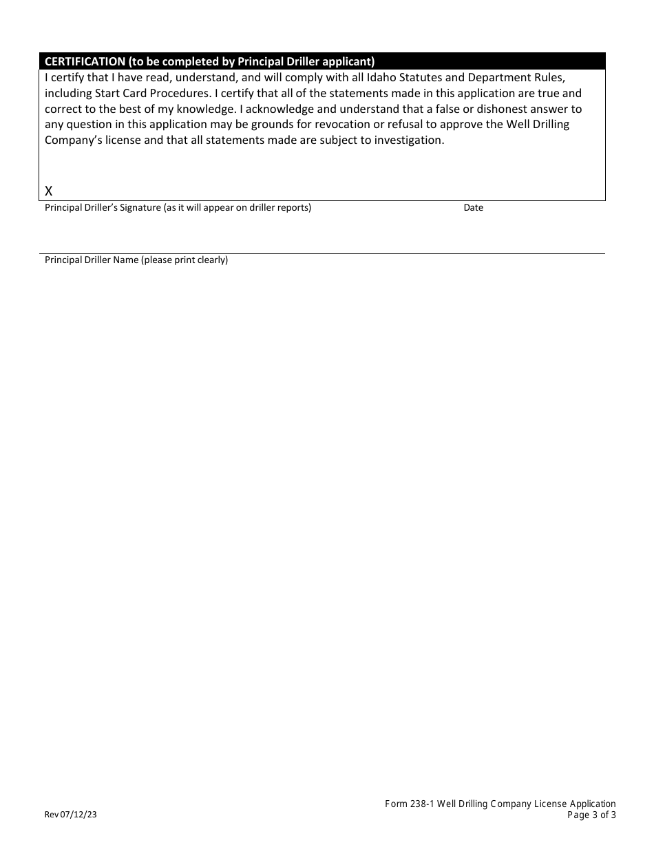 Form 238-1 Application for Idaho Well Drilling Company License - Idaho, Page 4