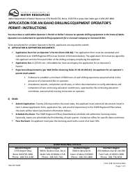 Document preview: Form 238-3A Application for an Idaho Drilling Equipment Operator's Permit - Idaho