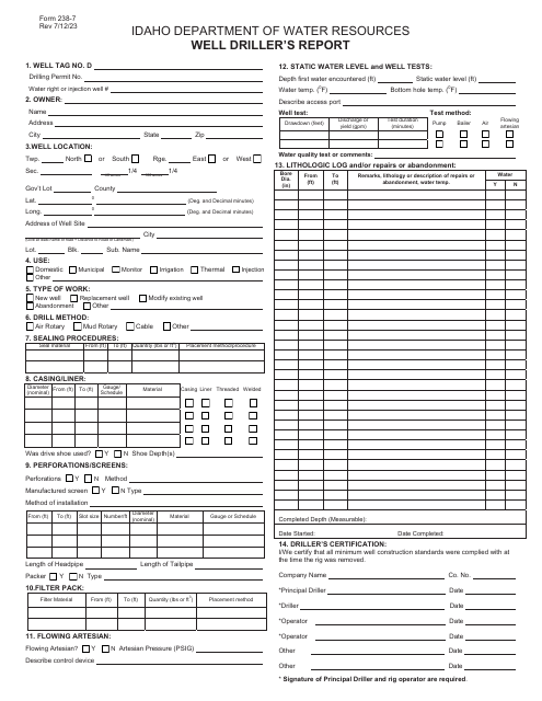 Form 238-7 Well Driller's Report - Idaho