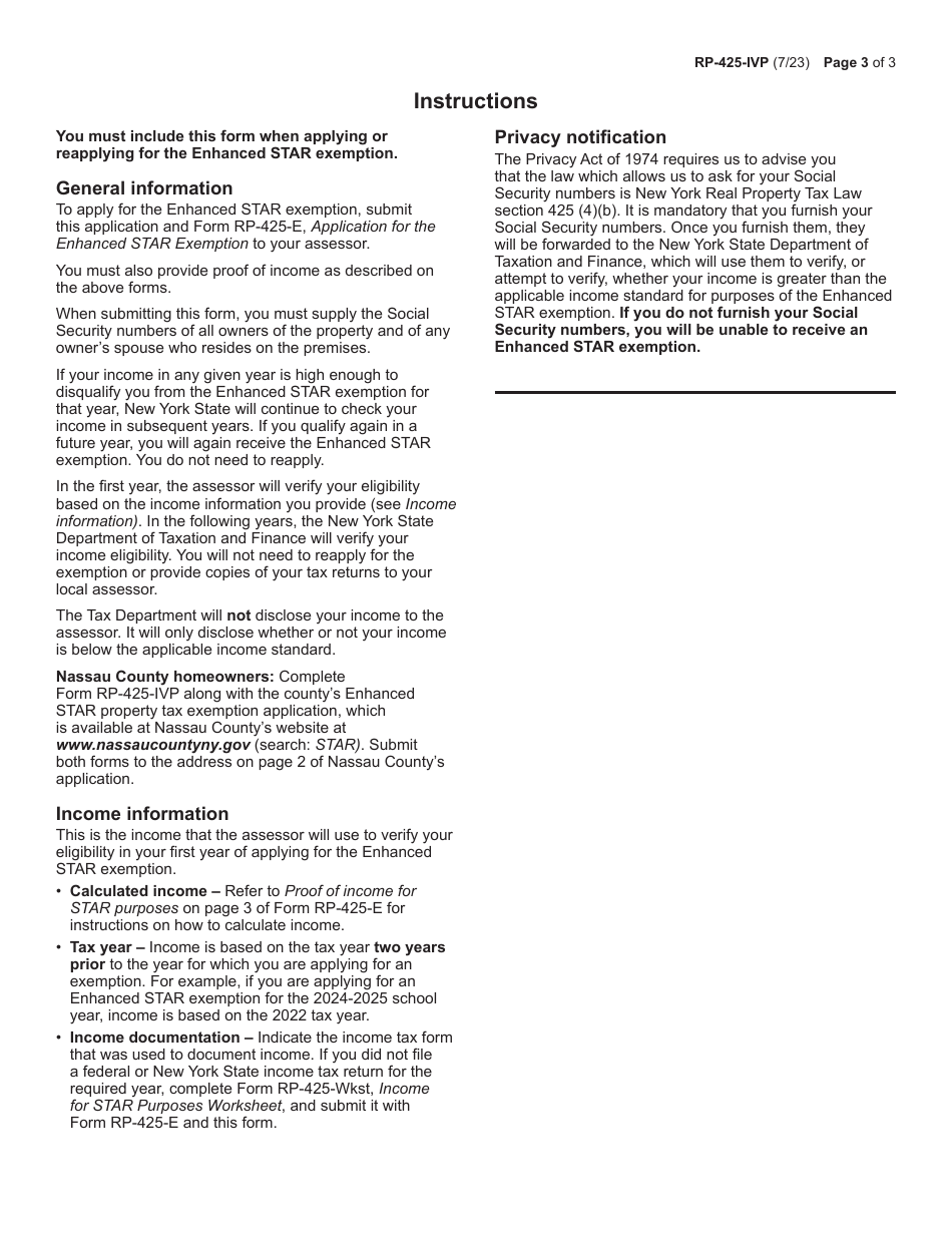 Form RP-425-IVP Supplement to Form Rp-425-e - New York, Page 3