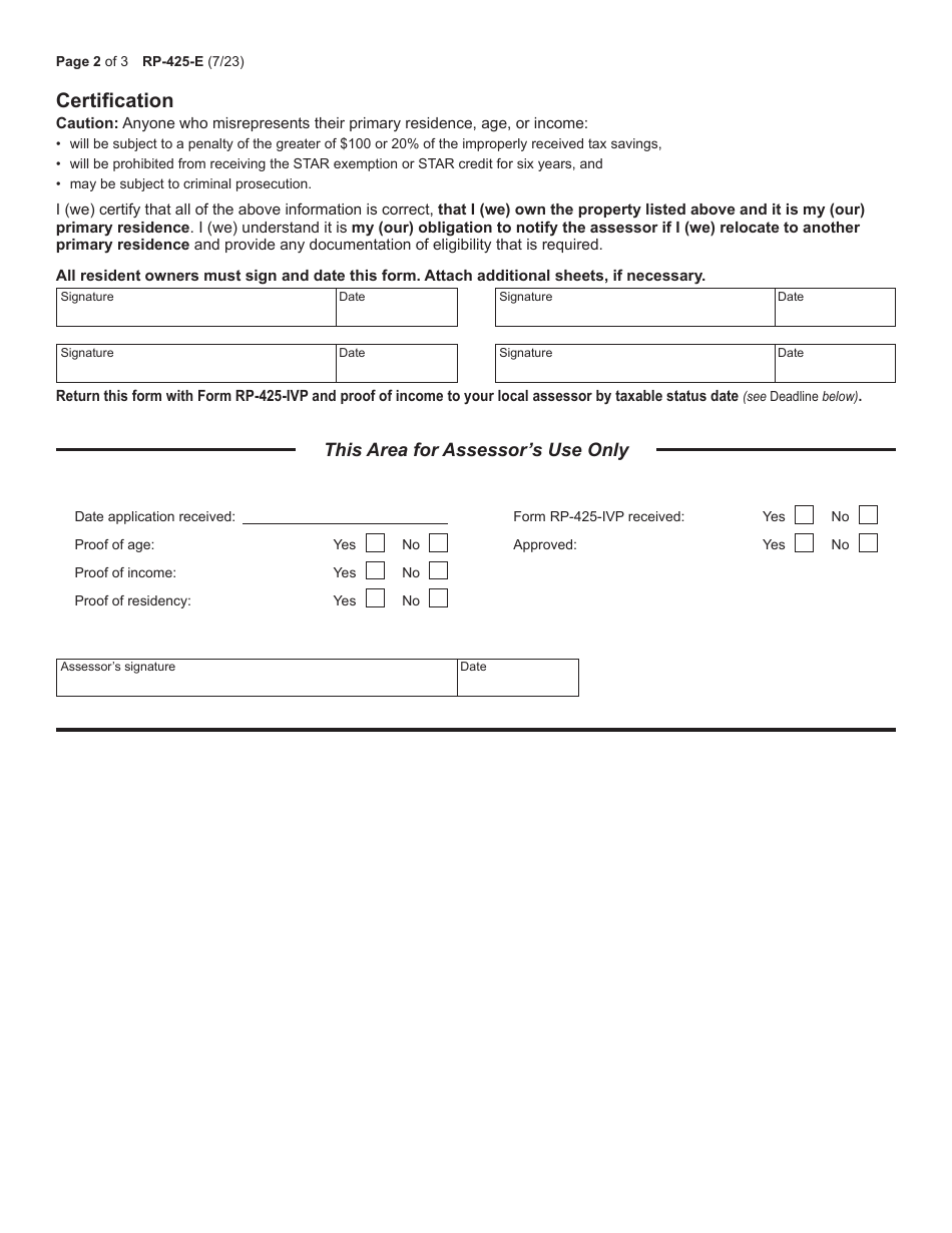 Form RP425E Download Fillable PDF or Fill Online Application for