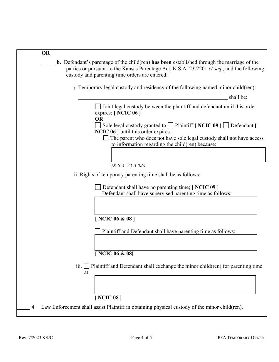 Temporary Order of Protection From Abuse - Kansas, Page 4