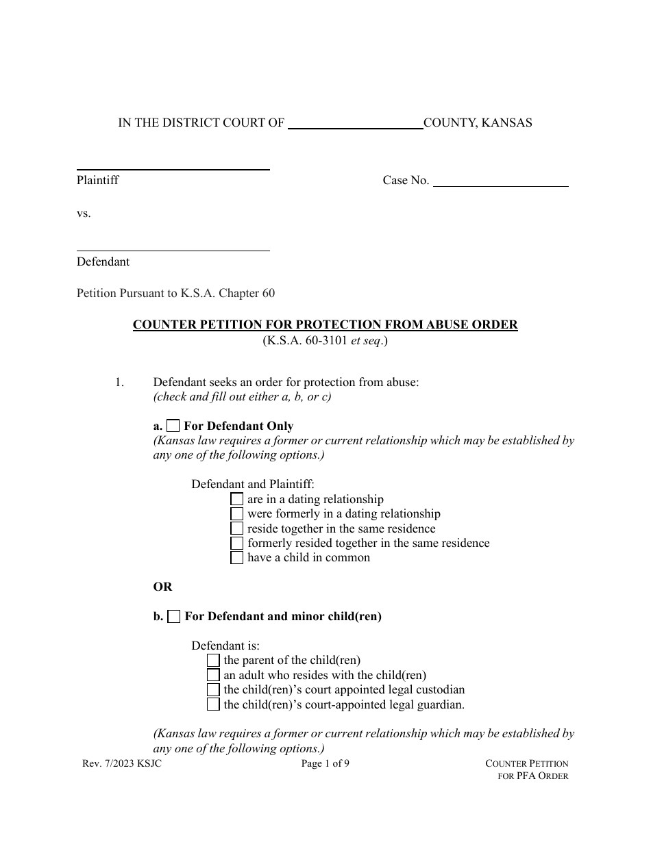 Counter Petition for Protection From Abuse Order - Kansas, Page 1