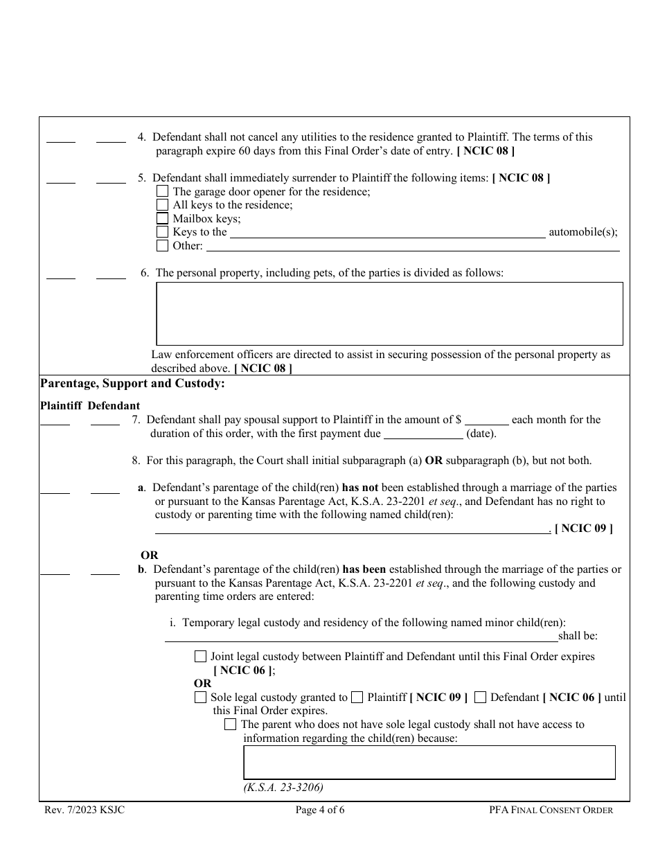 Final Consent Order of Protection From Abuse - Kansas, Page 4