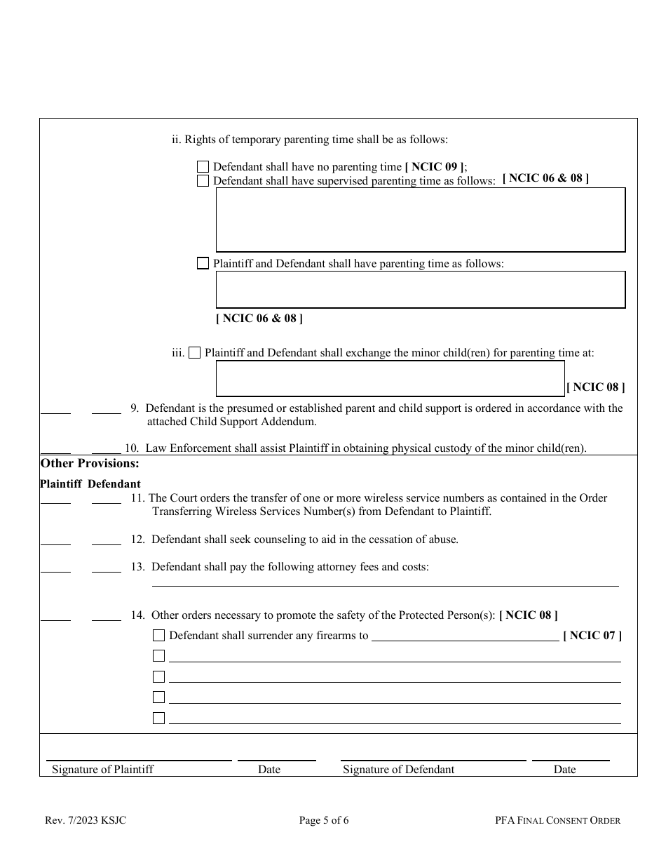Final Consent Order of Protection From Abuse - Kansas, Page 5