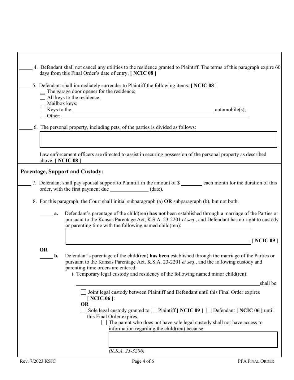 Final Order of Protection From Abuse - Kansas, Page 4