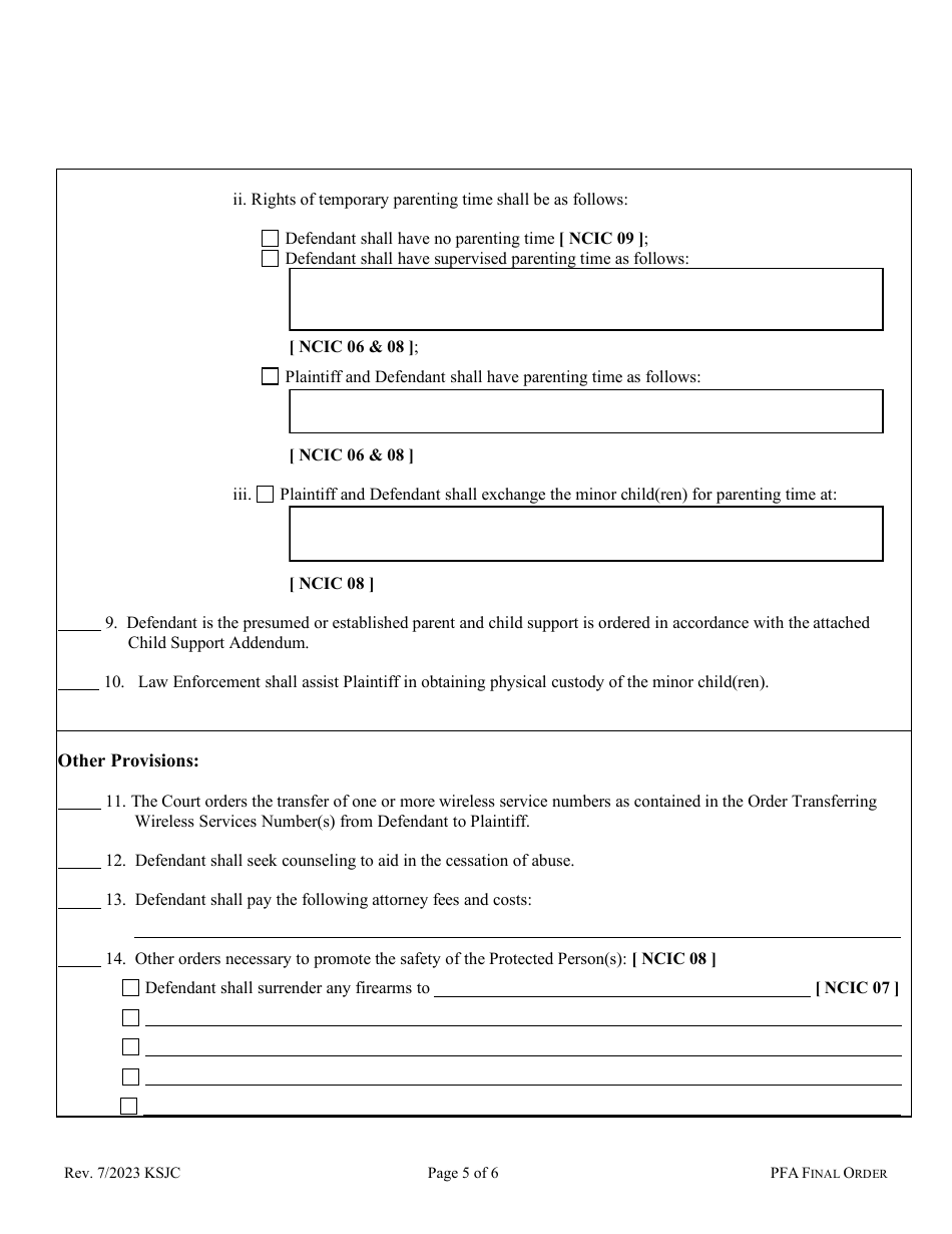 Final Order of Protection From Abuse - Kansas, Page 5