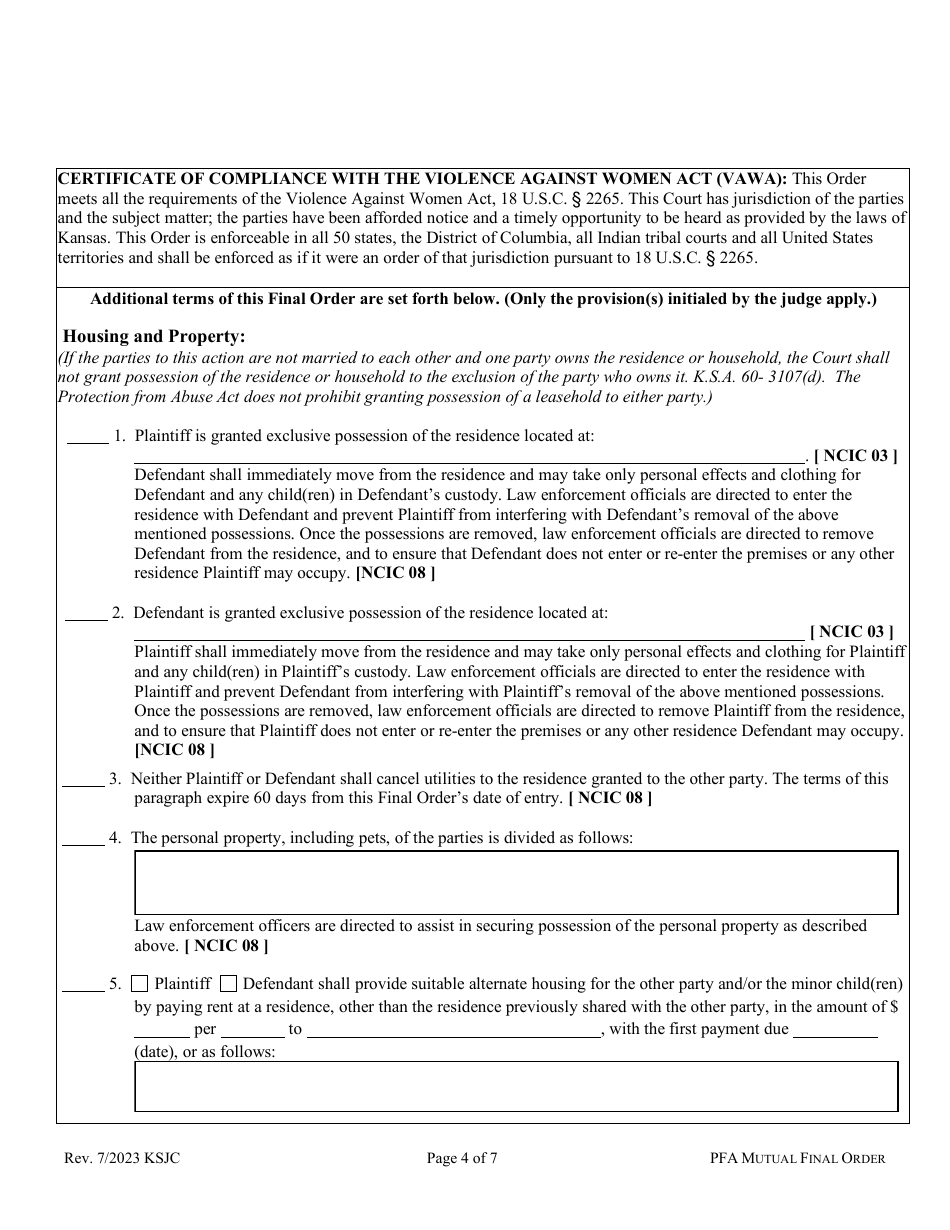 Mutual Order of Protection From Abuse - Kansas, Page 4