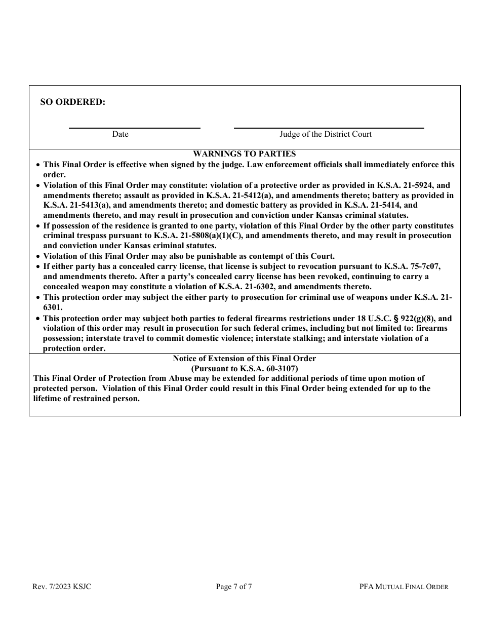 Mutual Order of Protection From Abuse - Kansas, Page 7