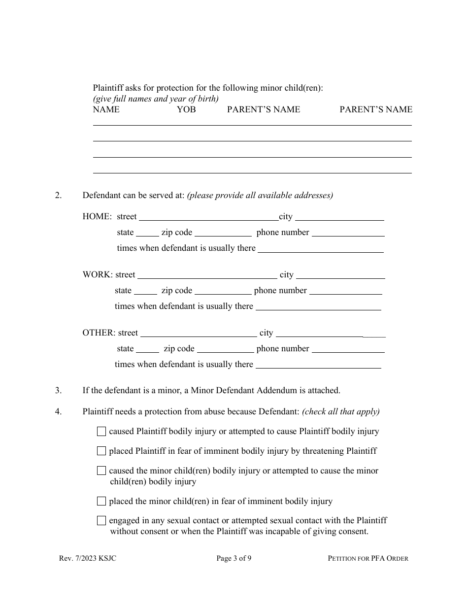 Petition for Protection From Abuse Order - Kansas, Page 3
