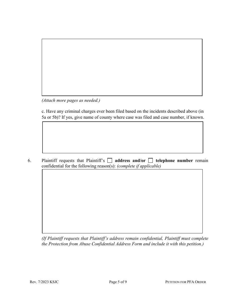Petition for Protection From Abuse Order - Kansas, Page 5