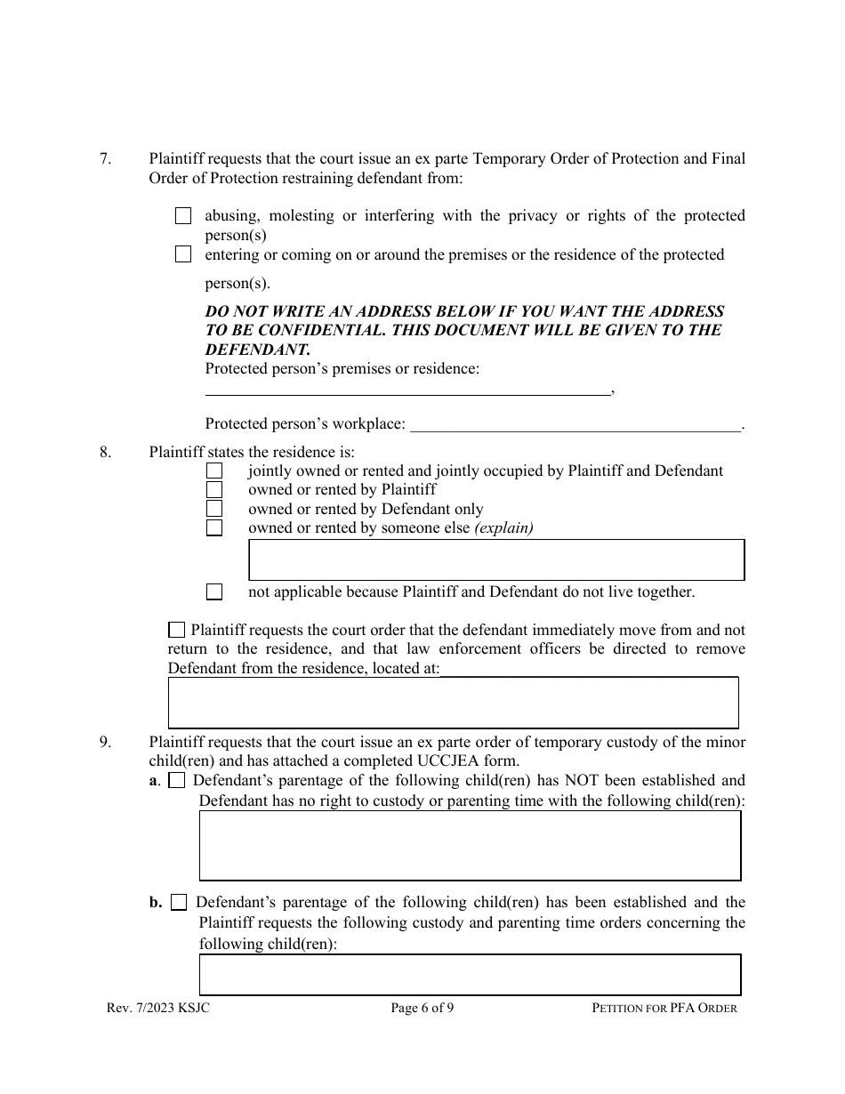 Petition for Protection From Abuse Order - Kansas, Page 6