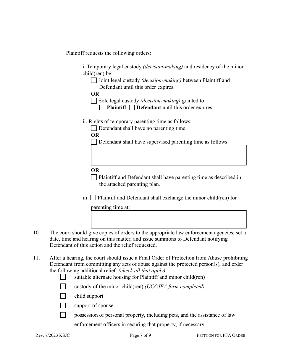 Petition for Protection From Abuse Order - Kansas, Page 7