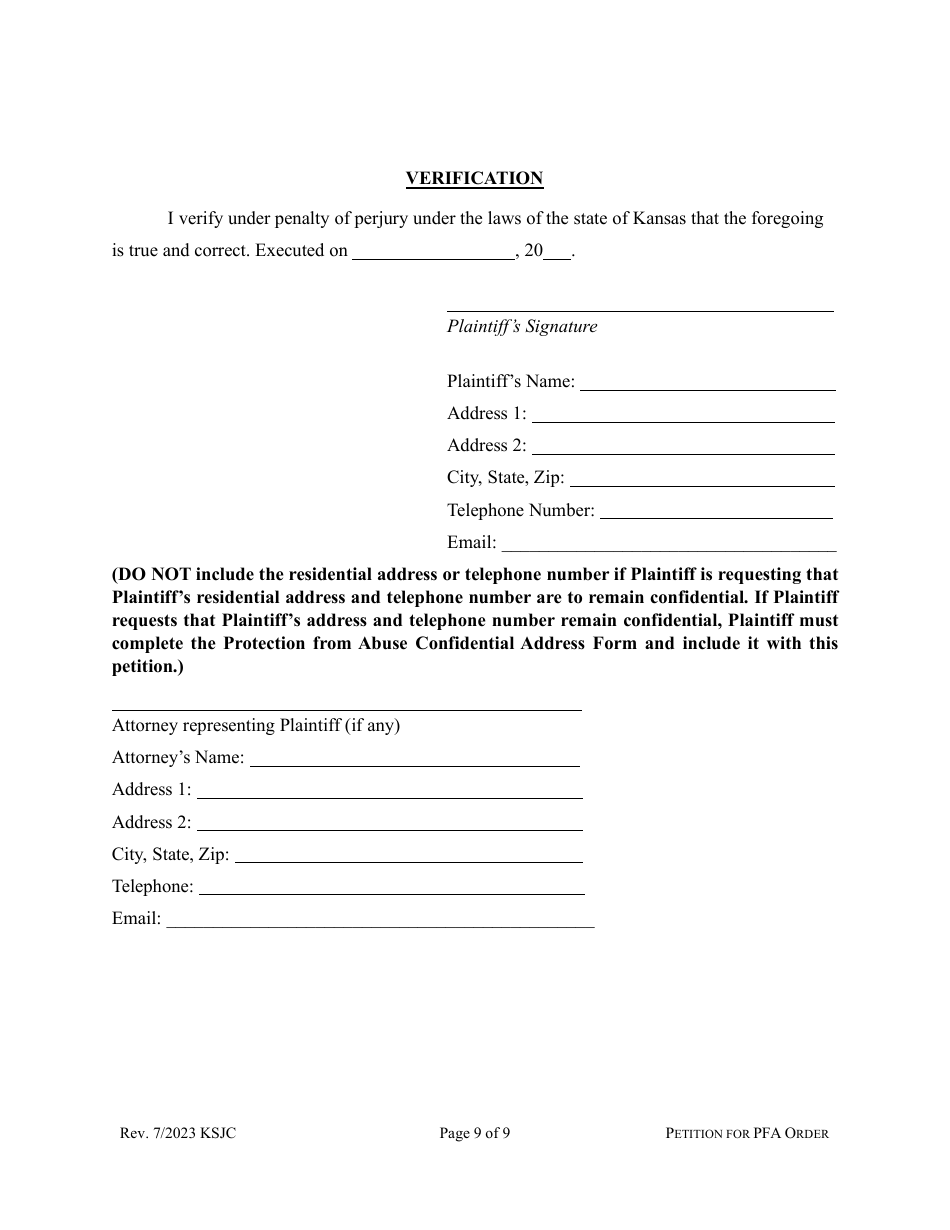 Petition for Protection From Abuse Order - Kansas, Page 9