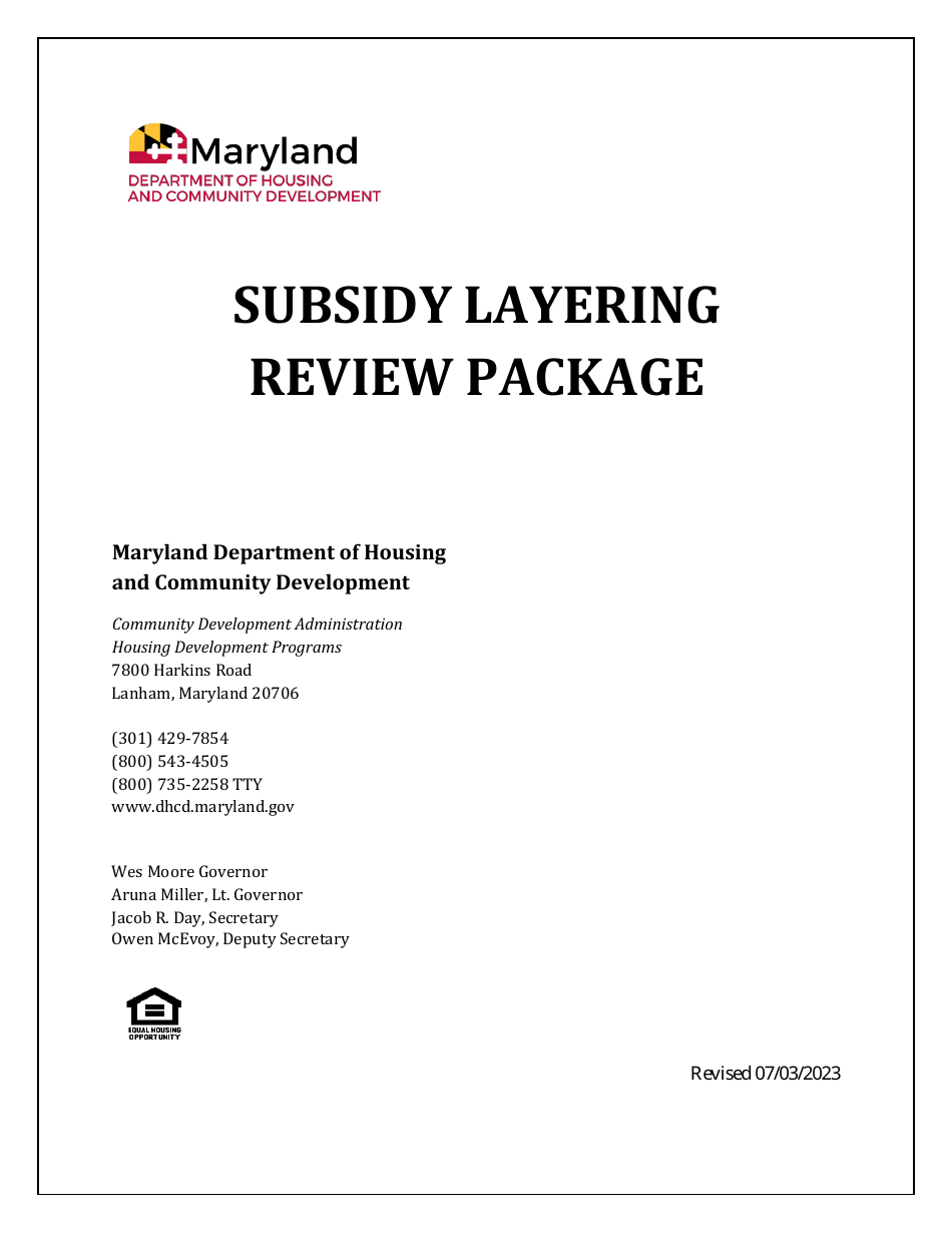 Subsidy Layering Review Package - Maryland, Page 1