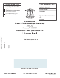 Document preview: Barber Apprentice License Application - Rhode Island