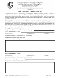Form DOC.167 Work Experience Affidavit - South Carolina