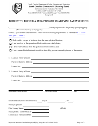Document preview: Form 173 Request to Become a Dual Primary Qualifying Party - South Carolina