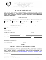 Form DOC.180 General and Mechanical Contractor Revision Application - South Carolina, Page 2
