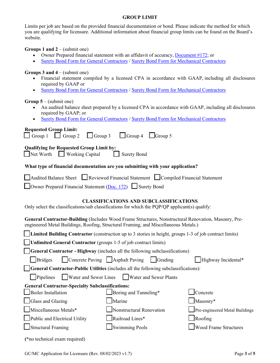 Form DOC165 General and Mechanical Contractor Application for Licensure - South Carolina, Page 5