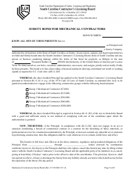 Surety Bond Form for Mechanical Contractors - South Carolina, Page 2