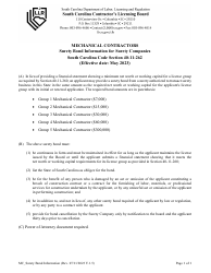 Document preview: Surety Bond Form for Mechanical Contractors - South Carolina