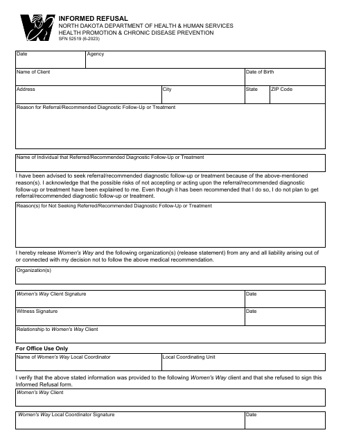 Form SFN52519 Informed Refusal - North Dakota