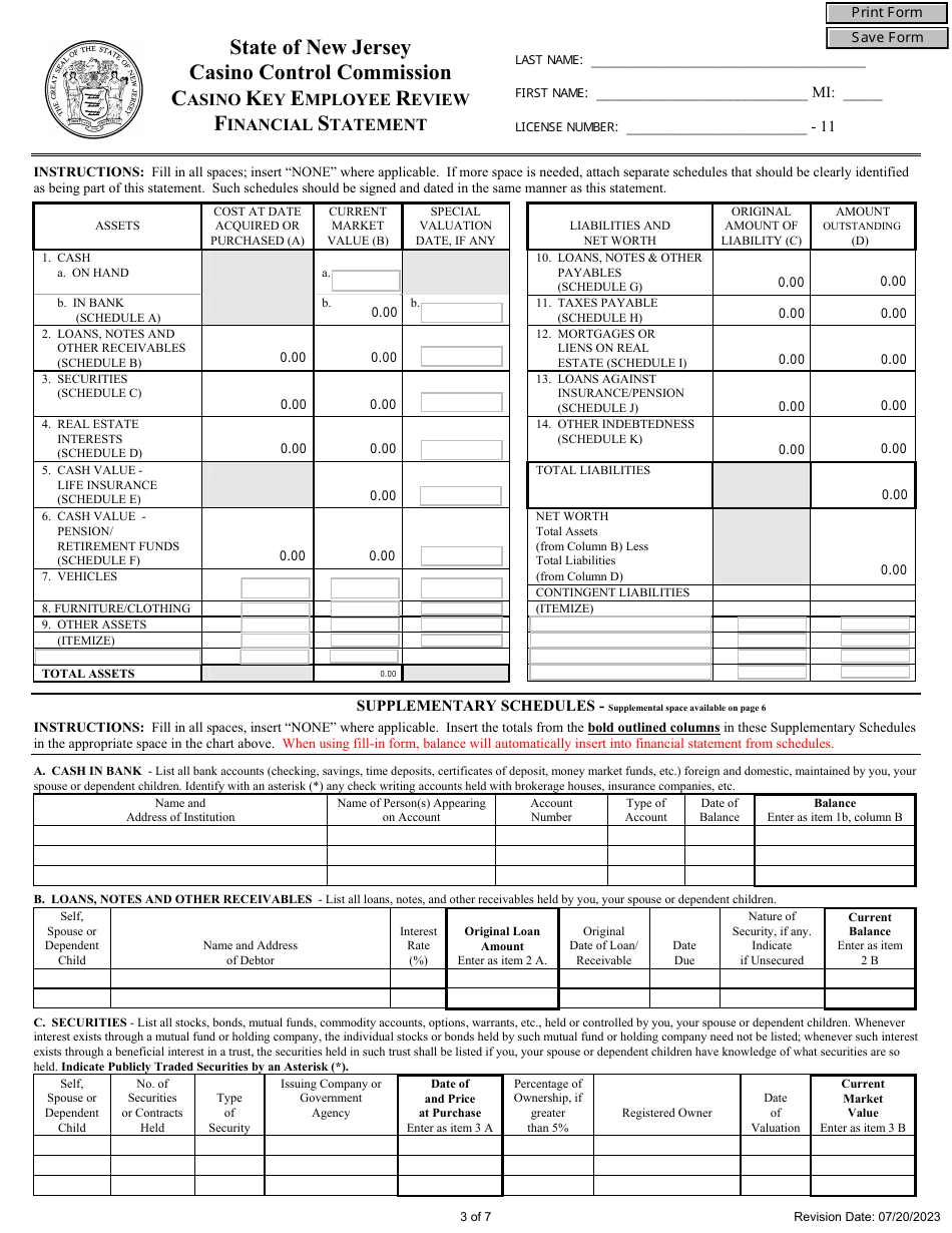 Casino Key Employee License Review Application - New Jersey, Page 3