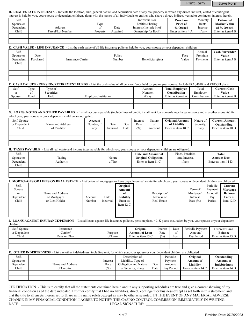 Casino Key Employee License Review Application - New Jersey, Page 4
