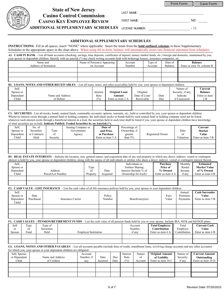 Casino Key Employee License Review Application - New Jersey, Page 6