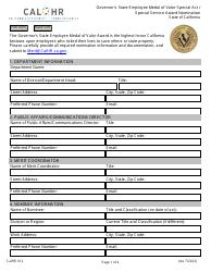 Document preview: Form CALHR012 Governor's State Employee Medal of Valor Special Act/Special Service Award Nomination - California