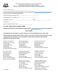Form O-1 Application for off Road Vehicle Registration - Maryland