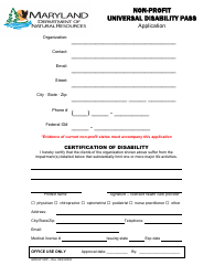 Document preview: Non-profit Universal Disability Pass Application - Maryland