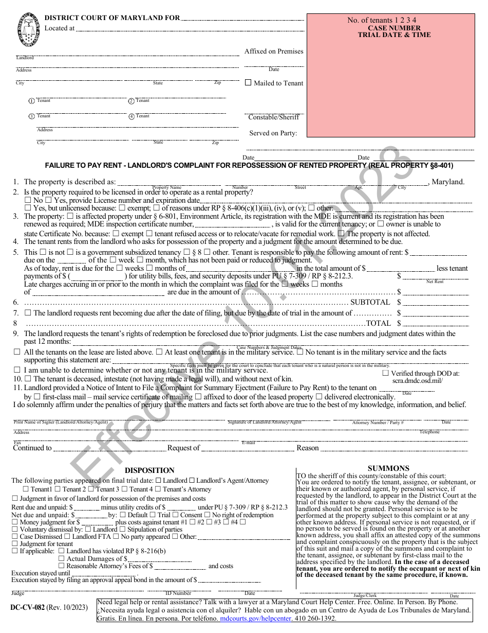 Form DCCV082 Download Printable PDF or Fill Online Failure to Pay