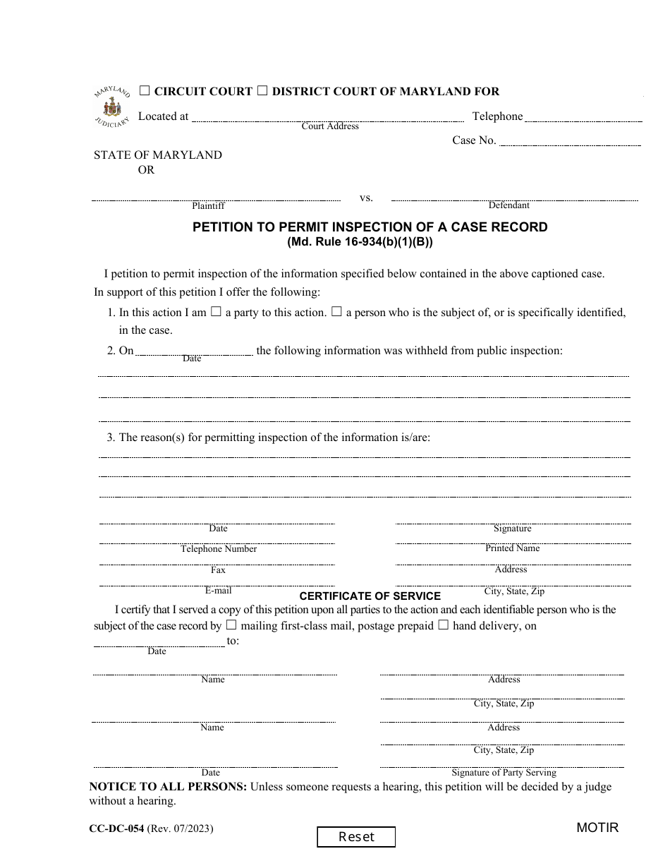 Form CC-DC-054 Download Fillable PDF Or Fill Online Petition To Permit ...