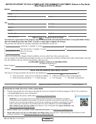 Document preview: Form DC-CV-115 Notice of Intent to File a Complaint for Summary Ejectment (Failure to Pay Rent) (Real Property Article 8-401(C)) - Maryland