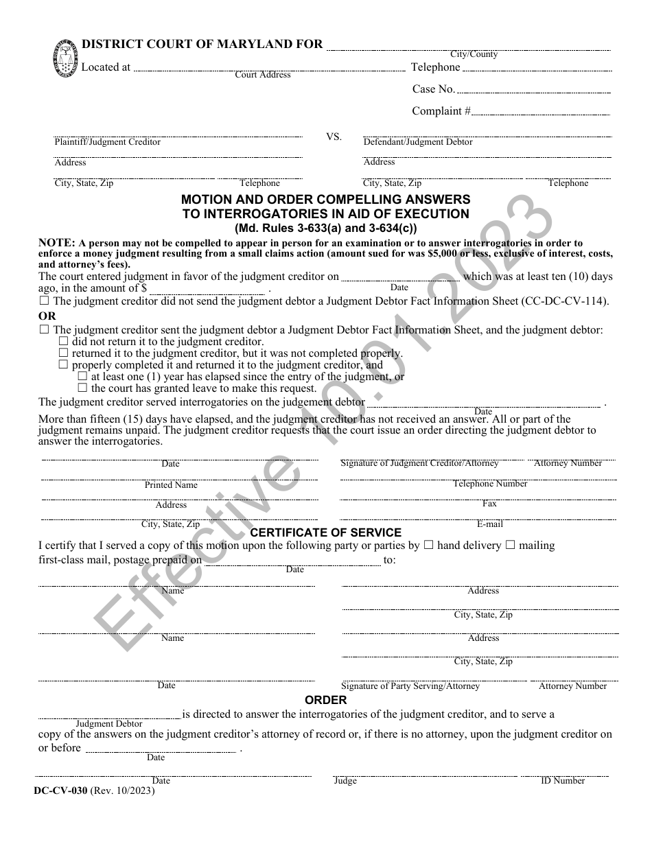 Form DC-CV-030 Download Printable PDF or Fill Online Motion and Order ...