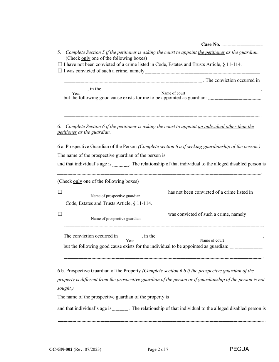 Form CC-GN-002 Petition for Guardianship of Alleged Disabled Person (Md. Rule 10-112) - Maryland, Page 2