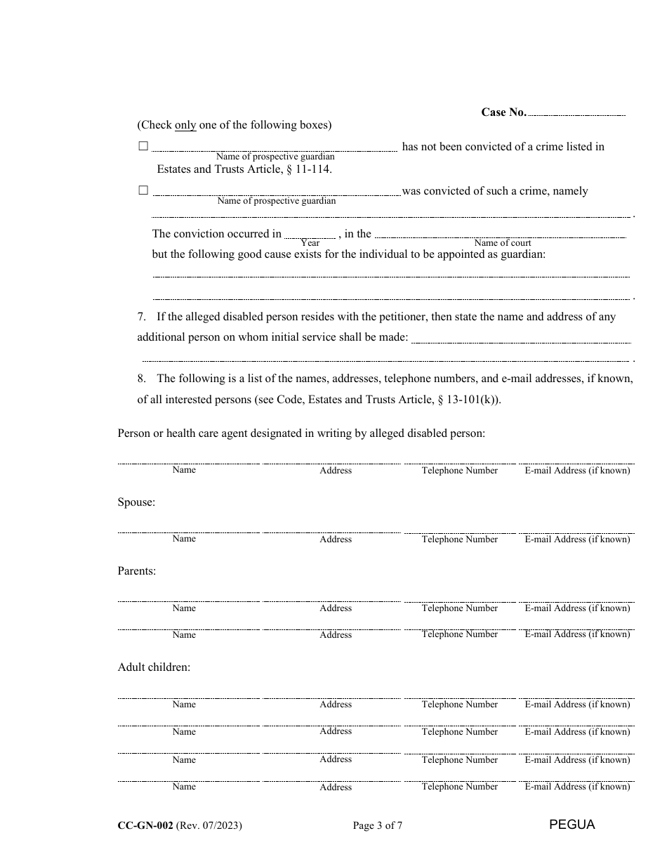 Form CC-GN-002 Petition for Guardianship of Alleged Disabled Person (Md. Rule 10-112) - Maryland, Page 3