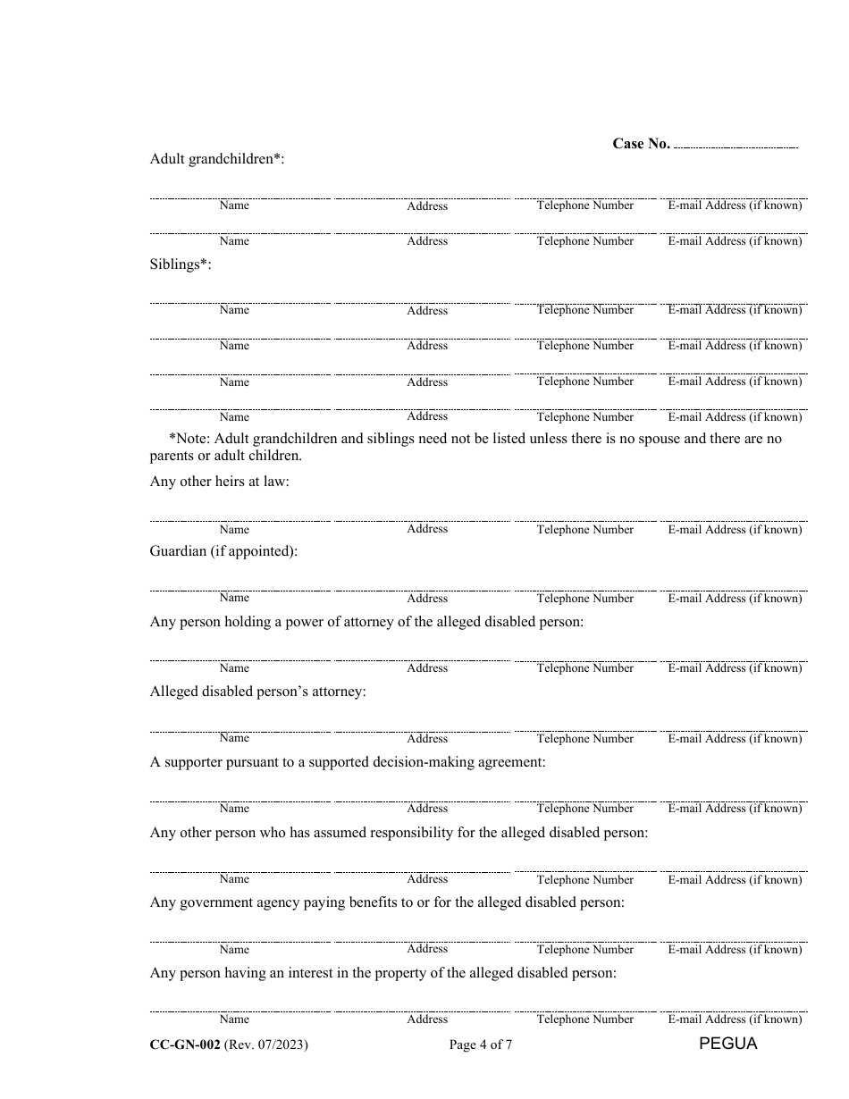 Form CC-GN-002 Petition for Guardianship of Alleged Disabled Person (Md. Rule 10-112) - Maryland, Page 4