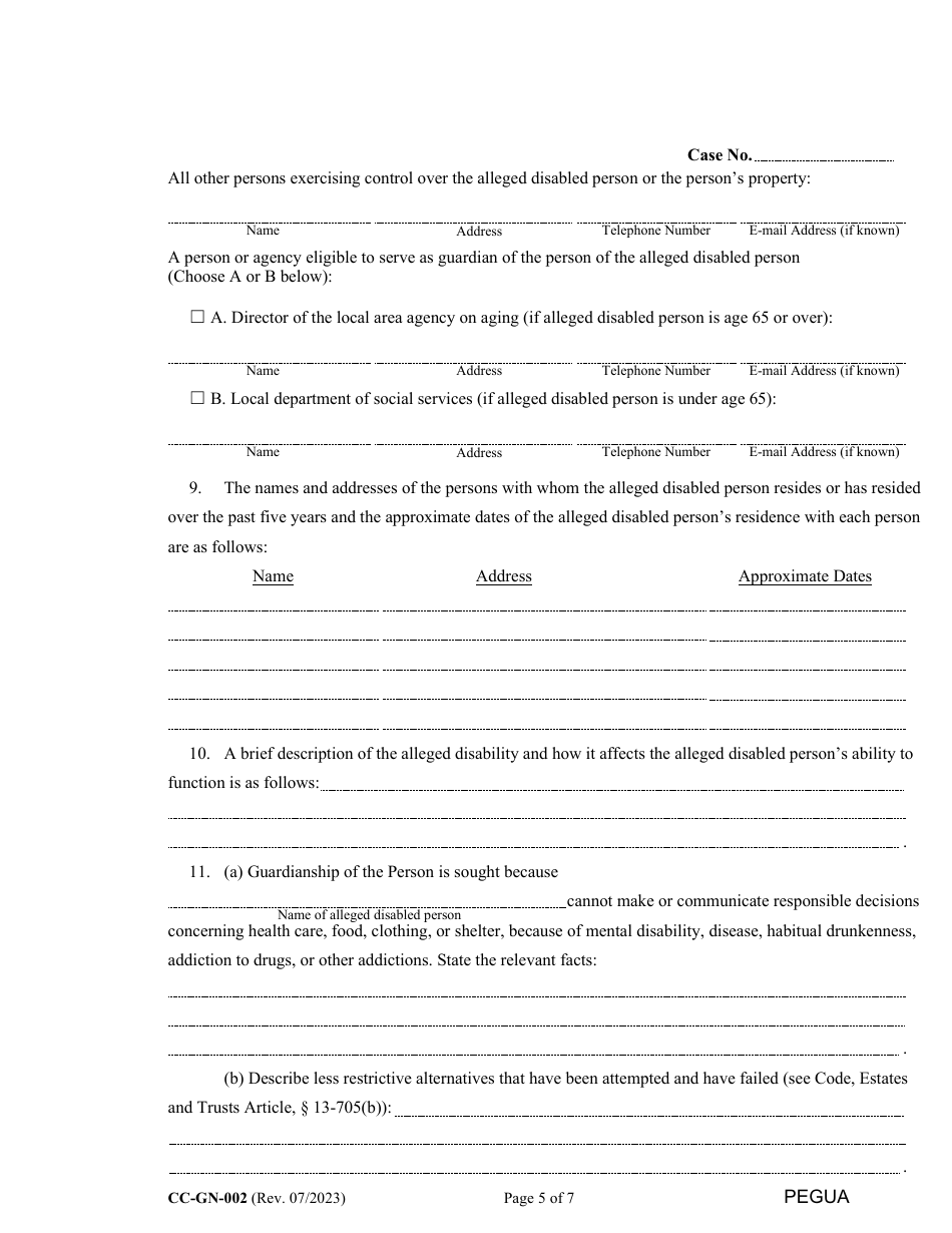 Form CC-GN-002 Petition for Guardianship of Alleged Disabled Person (Md. Rule 10-112) - Maryland, Page 5
