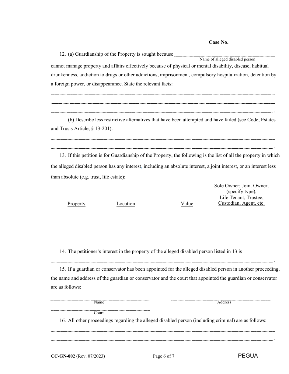 Form CC-GN-002 Petition for Guardianship of Alleged Disabled Person (Md. Rule 10-112) - Maryland, Page 6