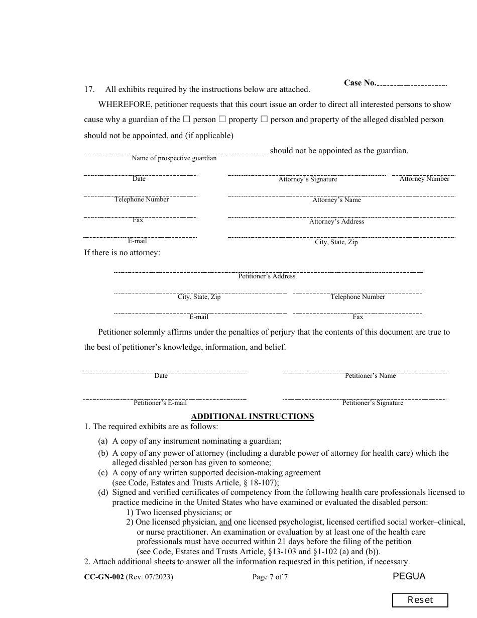 Form CC-GN-002 Petition for Guardianship of Alleged Disabled Person (Md. Rule 10-112) - Maryland, Page 7
