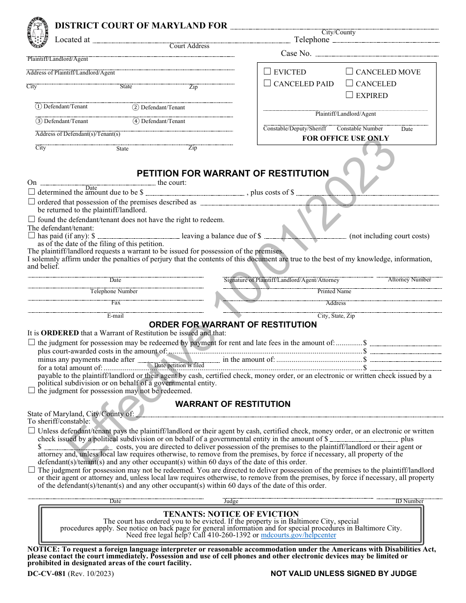 Form DC-CV-081 Download Printable PDF or Fill Online Petition for ...