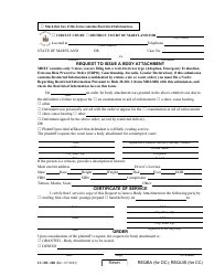 Document preview: Form CC-DC-108 Request to Issue a Body Attachment - Maryland