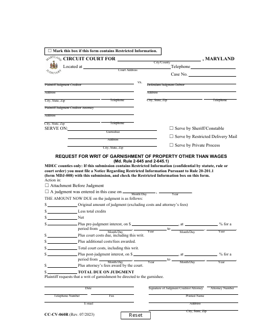 Form CC-CV-060R  Printable Pdf