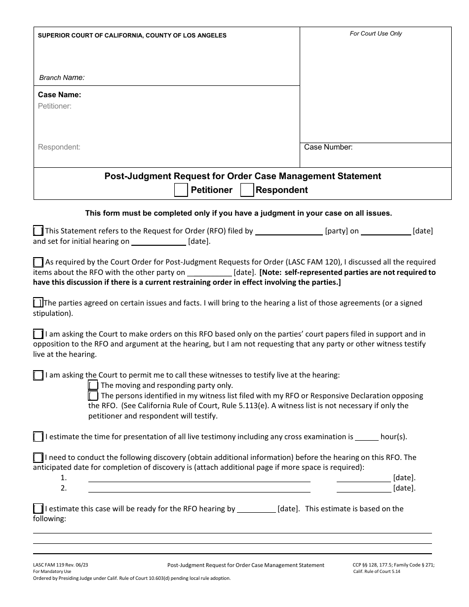 Form FAM119 Download Fillable PDF or Fill Online Post-judgment Request ...